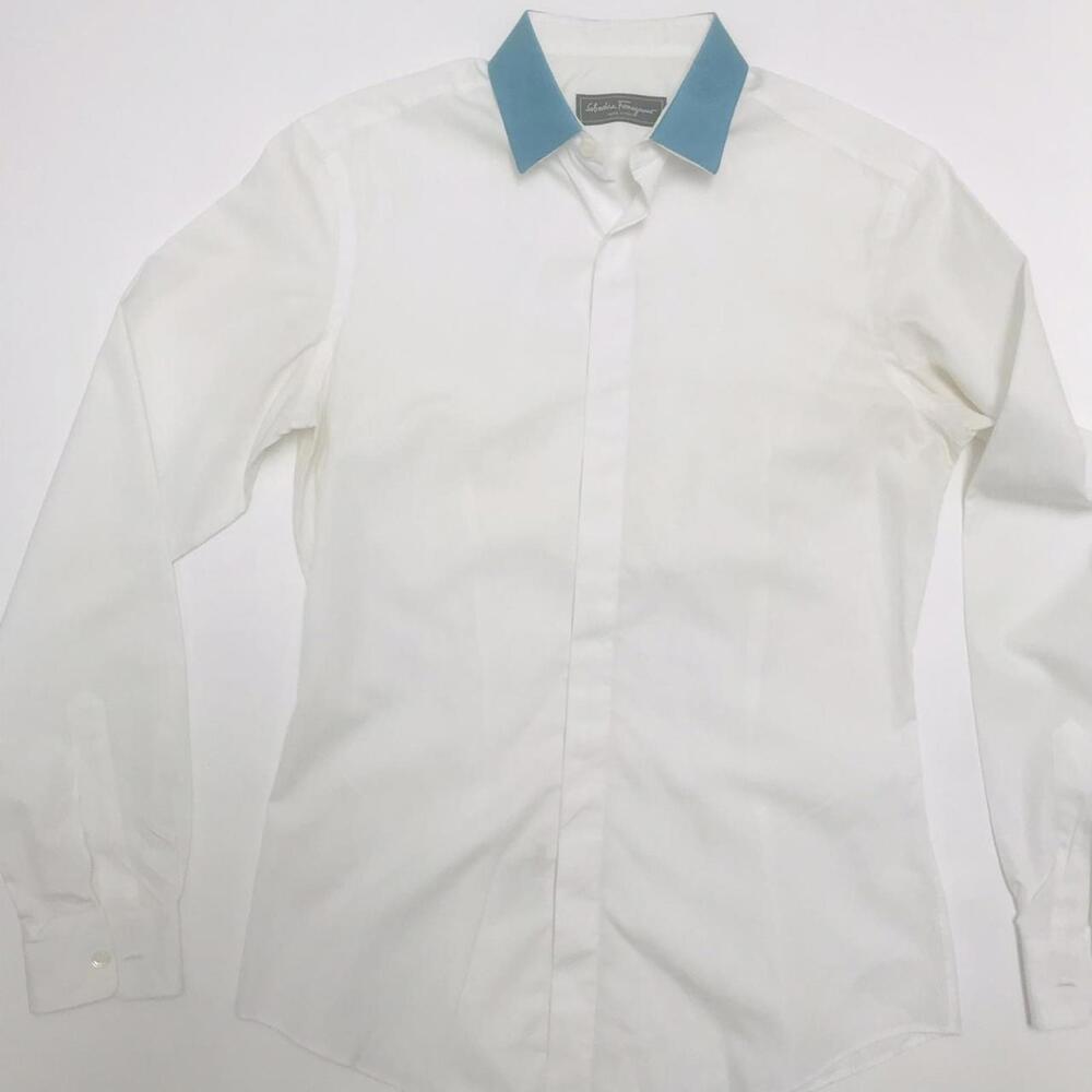 Salvatore Ferragamo Fitted Button Up 100% Cotton Dress Shirt.